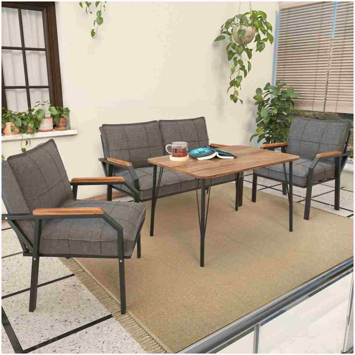 Mygusi Hayal Balkon, Bahçe, Cafe, Metal Kanepe Koltuk Takımı , Bahçe Mobilyası, 60x90 Masalı - 211 Krem - Görsel 5