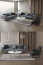 EDSY HOME Regnar 3+3+1+1 Koltuk Takımı Kahverengi - Sütlü Kahve - Görsel 9