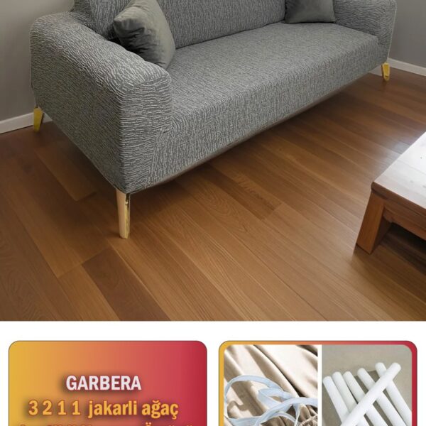 Gerbera Home Collection Jakarlı Ağaç Kabuğu Lastikli Koltuk Örtüsü Takımı 3 2 1 1 Krem Renk