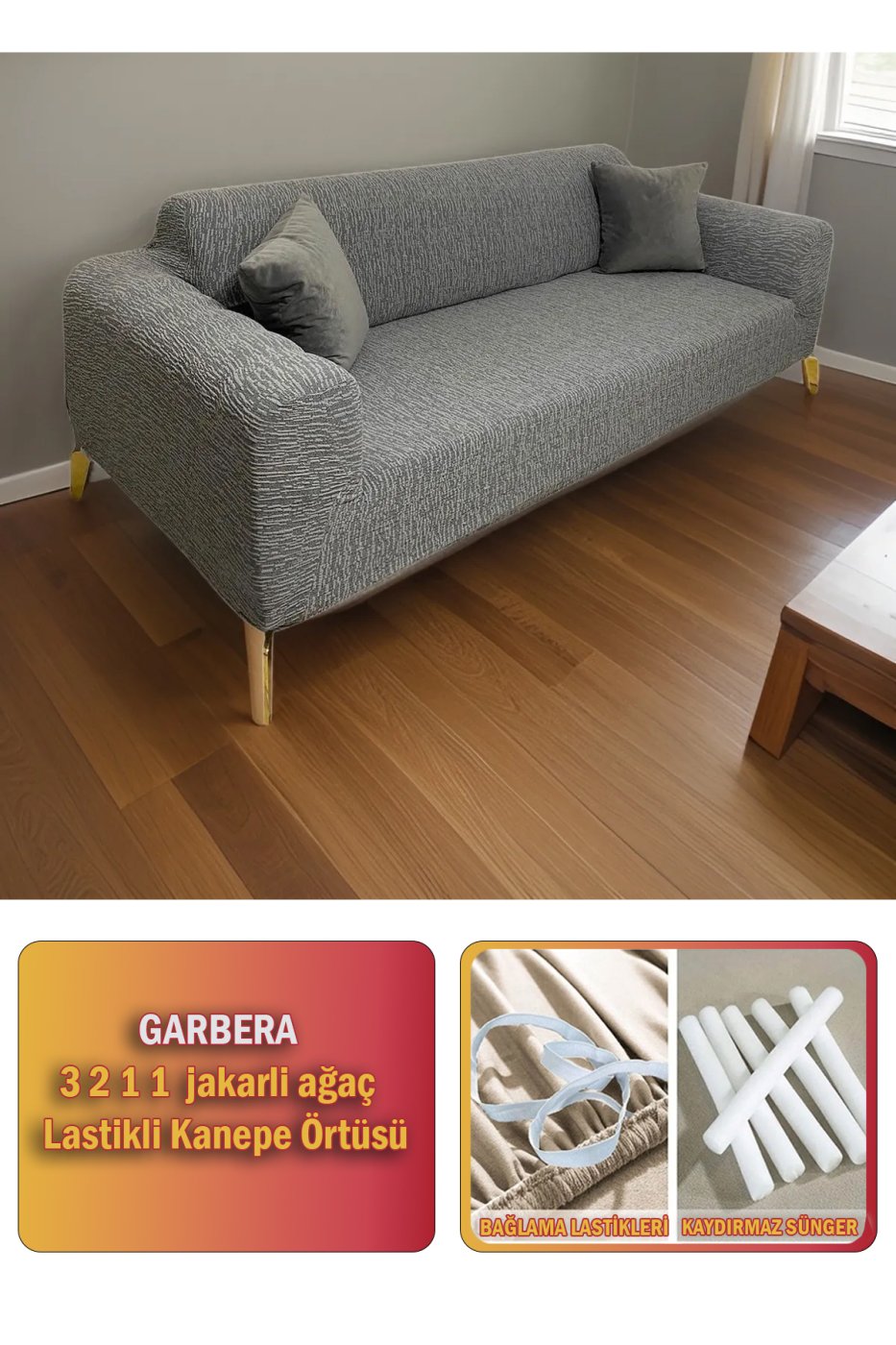 22f36efaf1088aa4d51d1be382f23031 Gerbera Home Collection Jakarlı Ağaç Kabuğu Lastikli Koltuk Örtüsü Takımı 3 2 1 1 Krem Renk - Görsel 1