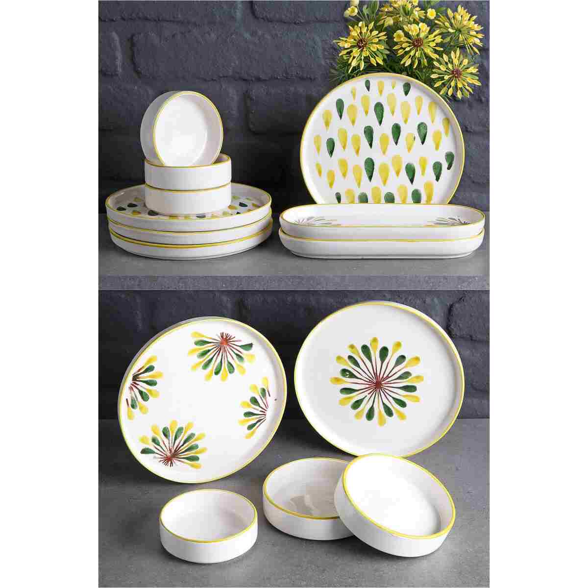 Nandy Home 14 Parça 6 Kişilik Handmade Yeşil Nokta Kahvaltı Takımı - Lüx Kahvaltılık Sunum Seti - Görsel 7