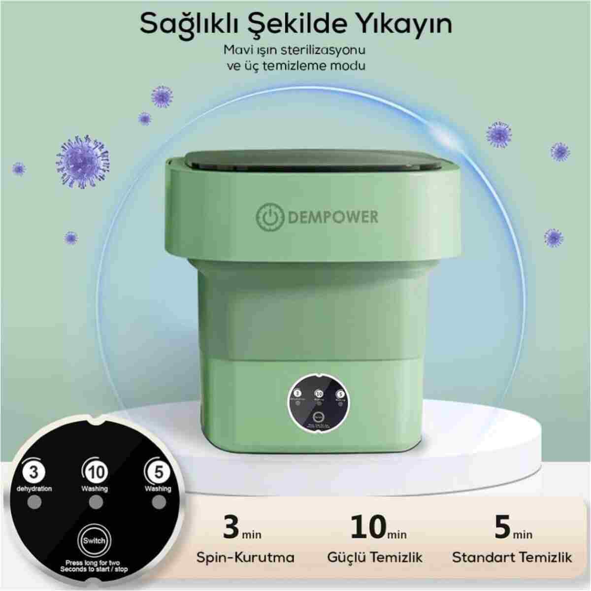 DEMPOWER Katlanabilir Çamaşır Makinesi - Seyahat, Kamp Ve Küçük Yaşam Alanları Için Ideal - Görsel 3