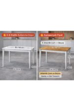 VOGUE TASARIM VE AKSESUAR 70x110 Mutfak Yemek Masası Takımı 6 Sandalyeli 4-6 Kişilik Atlantik Çam Beyaz Modern Şık Kampanyalı - Görsel 2