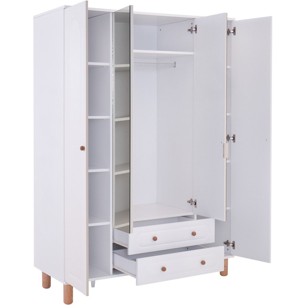 Kilim Mobilya Bohera Plus Aynalı Dört Kapaklı Dolap (MDF kapaklı, yüksek ayaklı, iki çekmeceli, 200cm yükseklikte) - Görsel 4