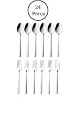 Yüsra Home 24 parça tatlı seti 12 parça tatlı kaşığı 12 parça tatlı çatalı (paslanmaz çelik)