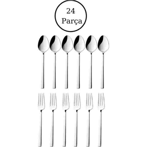 Yüsra Home 24 parça tatlı seti 12 parça tatlı kaşığı 12 parça tatlı çatalı (paslanmaz çelik)