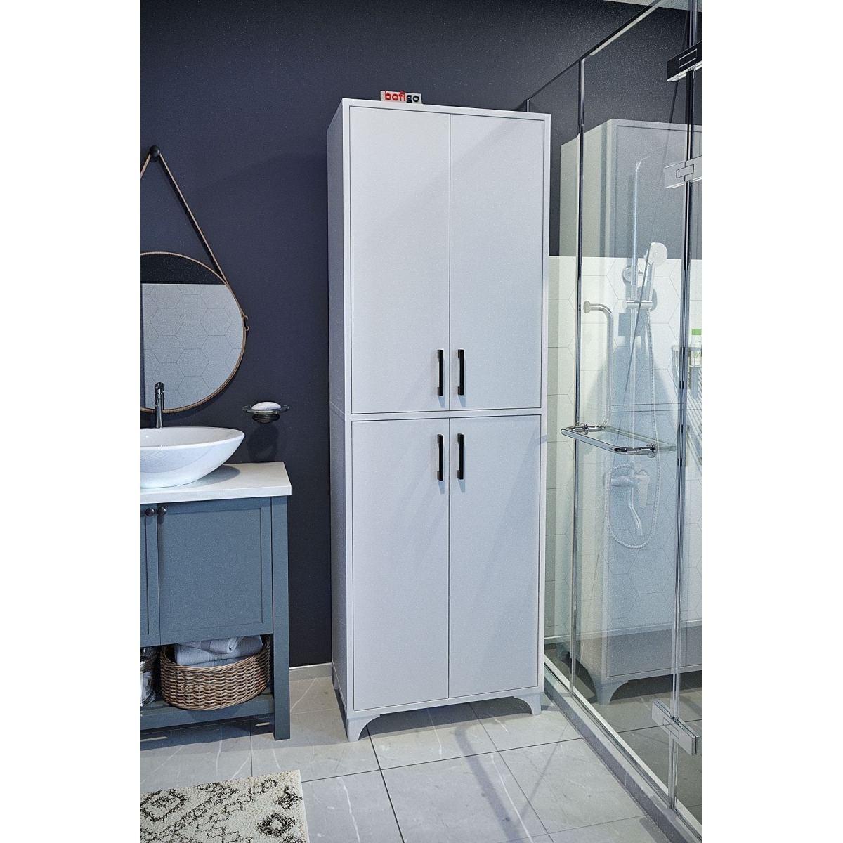 Bofigo Çok Amaçlı Dolap 4 Kapaklı 6 Bölmeli Banyo Dolabı Mutfak Dolabı Nehir Beyaz - Görsel 6