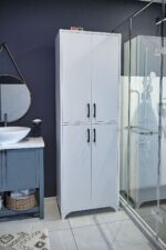 Bofigo Çok Amaçlı Dolap 4 Kapaklı 6 Bölmeli Banyo Dolabı Mutfak Dolabı Nehir Beyaz - Görsel 6