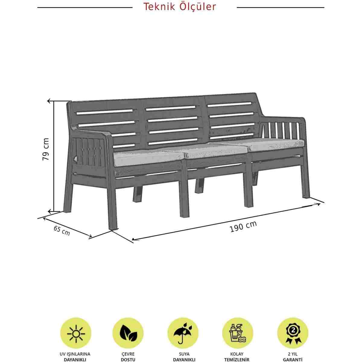 Modalife Lara Home Minderli 3 1 1 S Bahçe Takımı-antrasit - Görsel 7