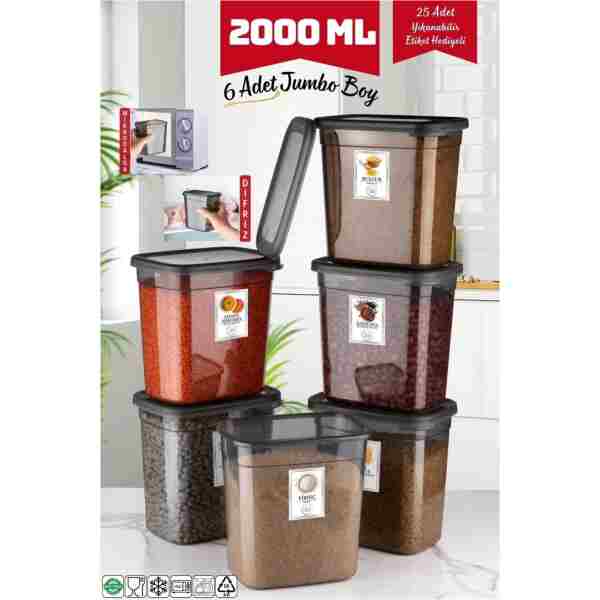 Nandy Home 6 Adet Jumbo Boy Dikdörtgen Saklama Kabı 2000 Ml Antrasit