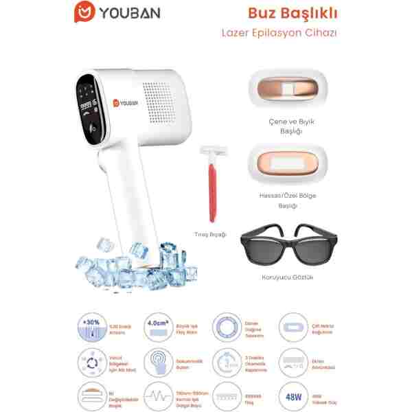 Youban IPL Buz Lazer Epilasyon Tüy Alma 999.999 Atım Otomatik Yüz,Vücut,Hassas Bölge Ağrısız Kullan