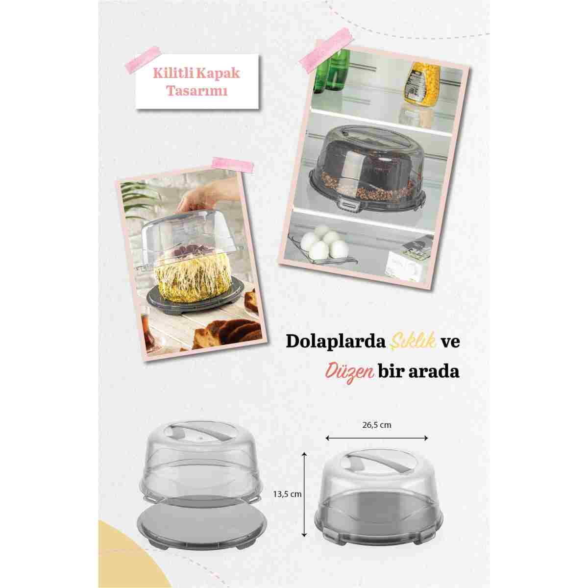 Meleni Home Kilitli Kapaklı Pasta Kek Börek Borcam Taşıma Ve Saklama Kabı - Görsel 2