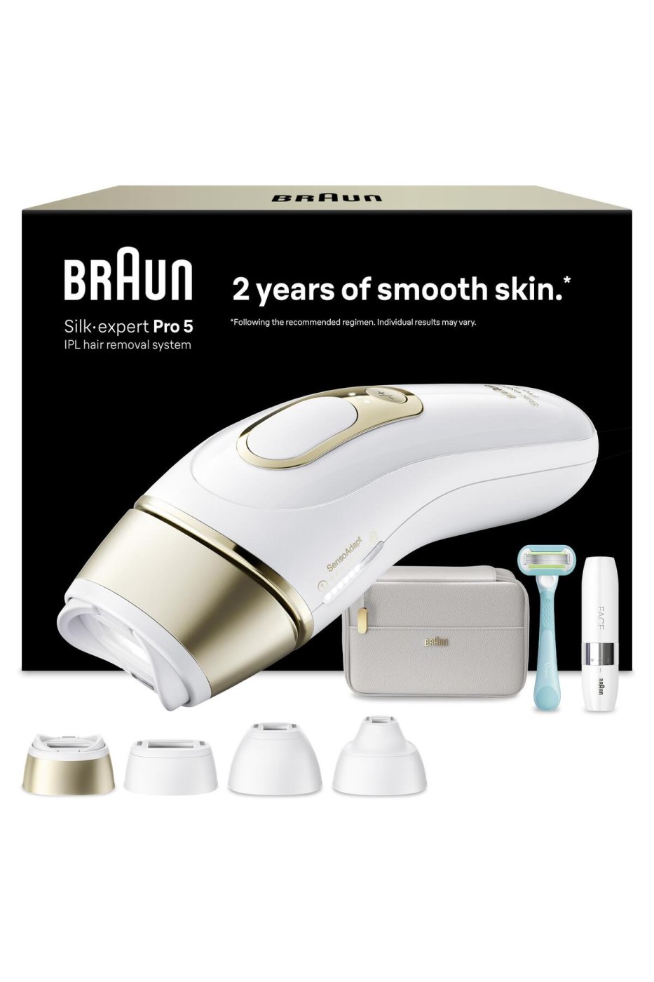 Braun IPL Silk·expert Pro 5, Evde Lazerle Tüy Alma, Mini Yüz Tüy Alma Cihazı, 4 Başlık, PL5412