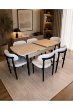 TOCE HOME Polo Serisi 80x130 Açılabilir Travertan Masa Takımı ve 6 Adet Polo Sandalye - Görsel 2