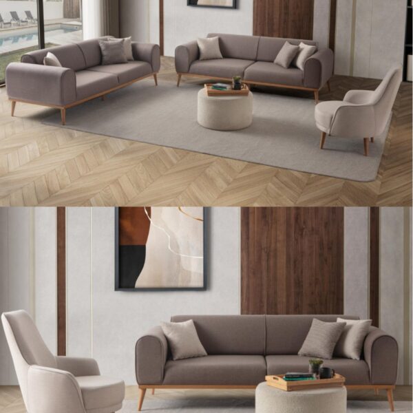 EDSY HOME Rebull 3+3+1 Koltuk Takımı Kahverengi + Sütlü Kahve