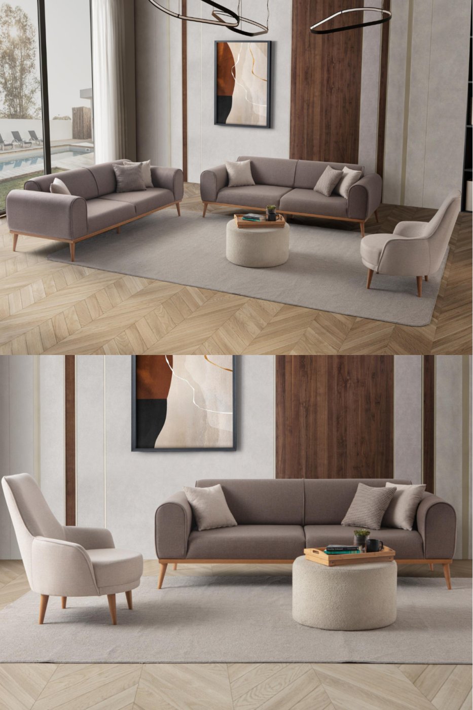 259a0ed2b8c6852fdc702f285ce79de1 EDSY HOME Rebull 3+3+1 Koltuk Takımı Kahverengi + Sütlü Kahve - Görsel 1