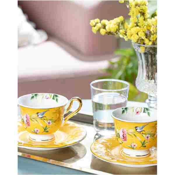 English Home Vanilla New Bone China 4 Parça 2 Kişilik Kahve Fincan Takımı Sarı