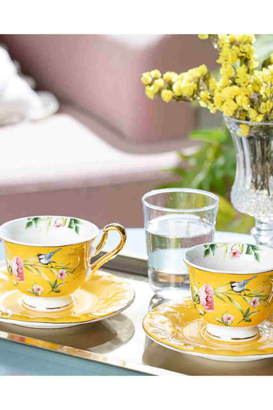 25a599d15c18e8f091d56045374be4ab English Home Vanilla New Bone China 4 Parça 2 Kişilik Kahve Fincan Takımı Sarı - Görsel 1