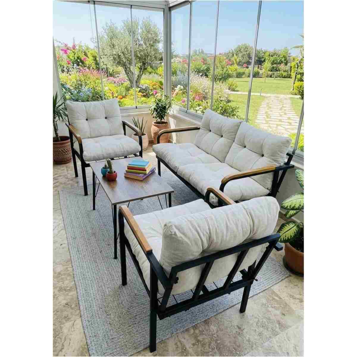 Madame Home Antrasit - Balkon, Bahçe,teras,cafe - Salon - Metal Kanepe Koltuk Takımı - 2 1 1 Sehpa - Görsel 2