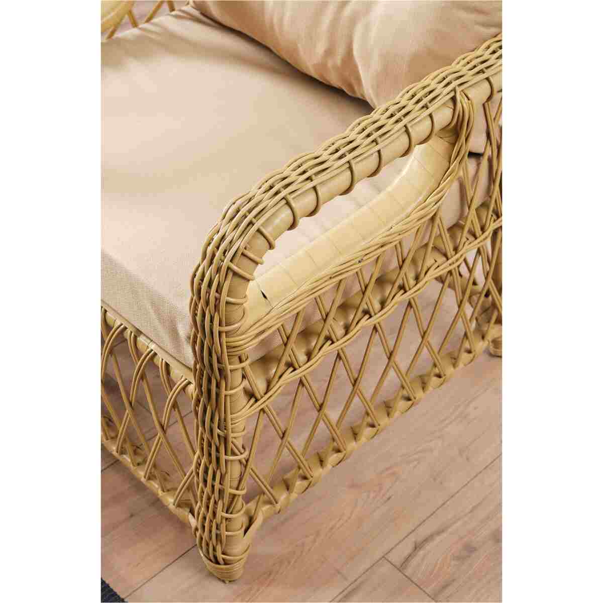 Evdemo Edra Rattan Puflu Bahçe Balkon Takımı 3+1+1+Camlı Masa Cappuccino - Görsel 6