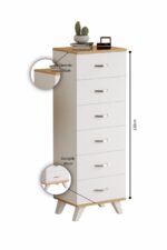 AEKA AE-3038 Belinda 6 Çekmeceli Beyaz Çam Şifonyer Komodin 132*45*36 cm - Görsel 2