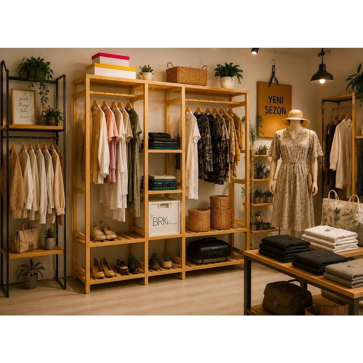 BRK Design BRKDESING Ahşap Açık Gardırop 150x140x30 - Görsel 4