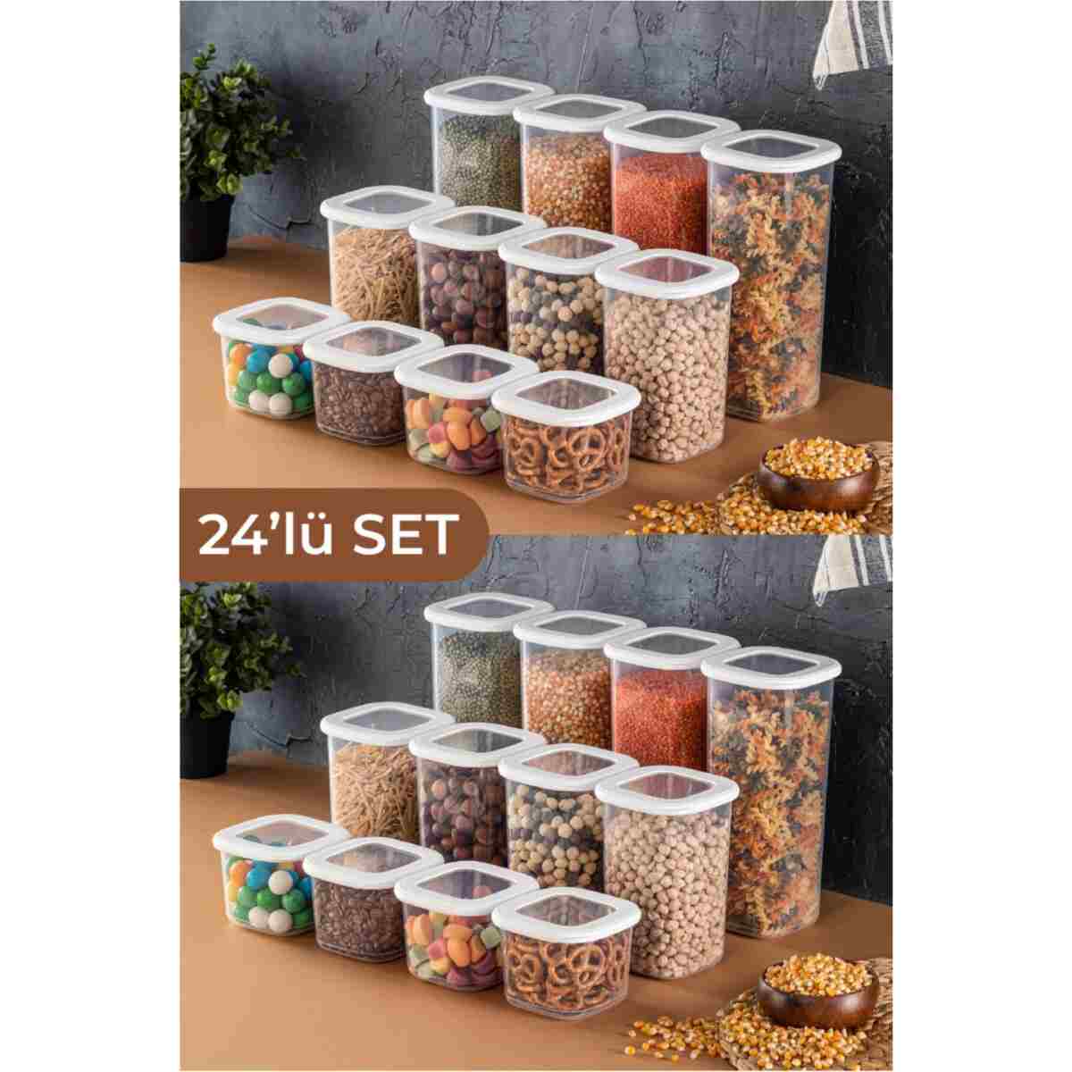Vienev Foly Etiketli Kare Erzak Saklama Kabı 24'lü Set 8x(0,55 LİTRE, 1,2 LİTRE, 1,75 LİTRE) Beyaz - Görsel 4