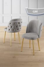 Canisa Zae Serisi 90x168 Lak Panel Siyah Mermer Desen Gold Ayak Masa Takımı 6 Gri Sandalye - Görsel 3