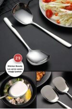 Kitchen Beauty Pratik 2 ADET Paslanmaz Gold Çelik Lüx Servis Salata Kaşığı Spatula Çelik Yemek Servis Kaşığı 21cm - Görsel 4