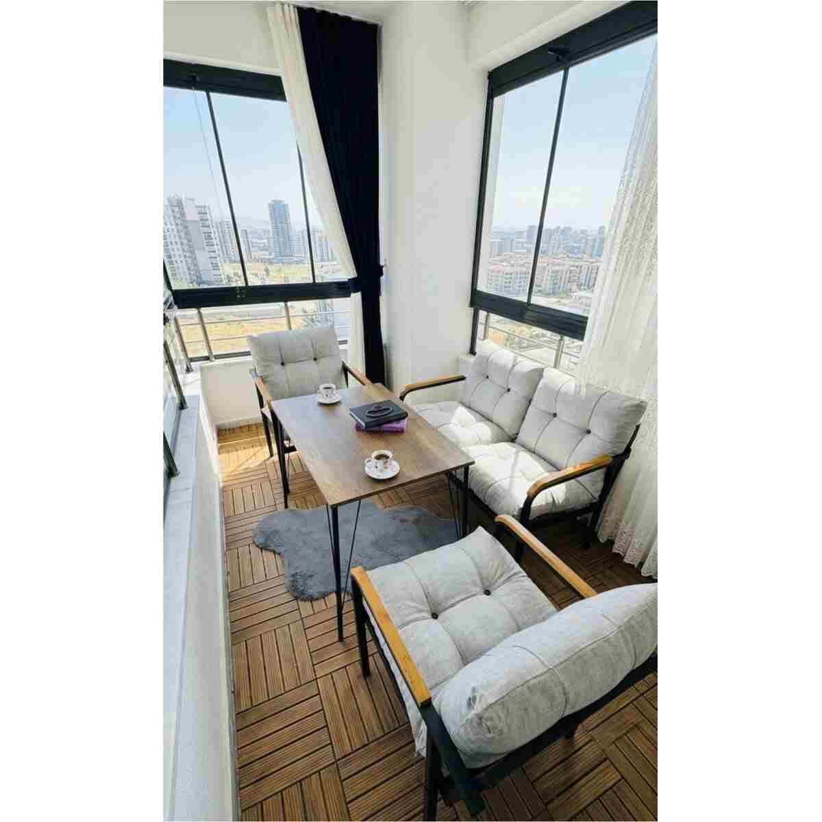 Madame Home Krem Balkon, Bahçe,Teras,Cafe - Salon - Metal Kanepe Koltuk Takımı - 2+1+1 + Masa - Görsel 3