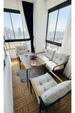 Madame Home Krem Balkon, Bahçe,Teras,Cafe - Salon - Metal Kanepe Koltuk Takımı - 2+1+1 + Masa - Görsel 3