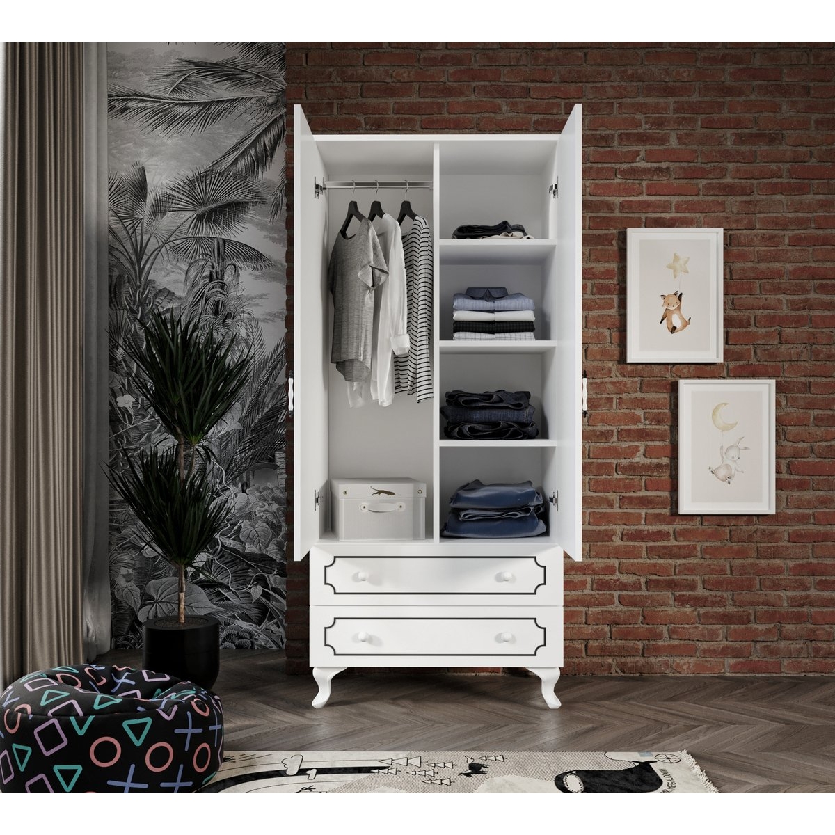 KZNMOB HOME Stil 2 Kapaklı 2 Çekmeceli Modern Gardırop, Elbise Dolabı - Tamamı 1. Kalite Mdf - Görsel 7