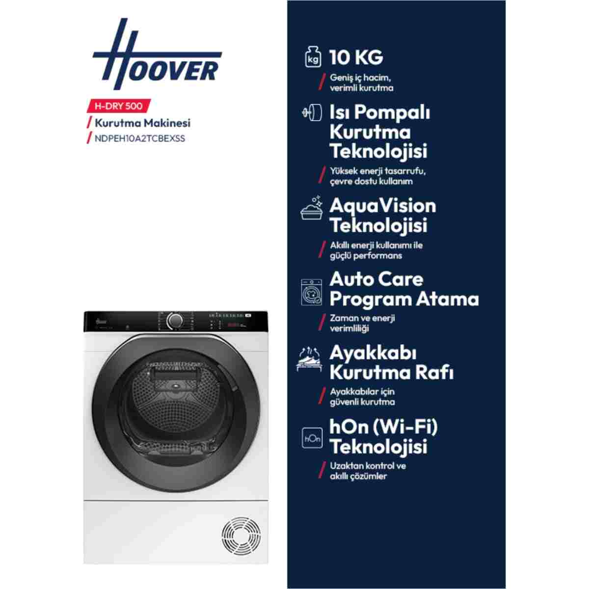 Hoover NDPEH10A2TCBEXSS 10 kg Wi-Fi Bağlantılı Isı Pompalı Kurutma Makines - Görsel 8