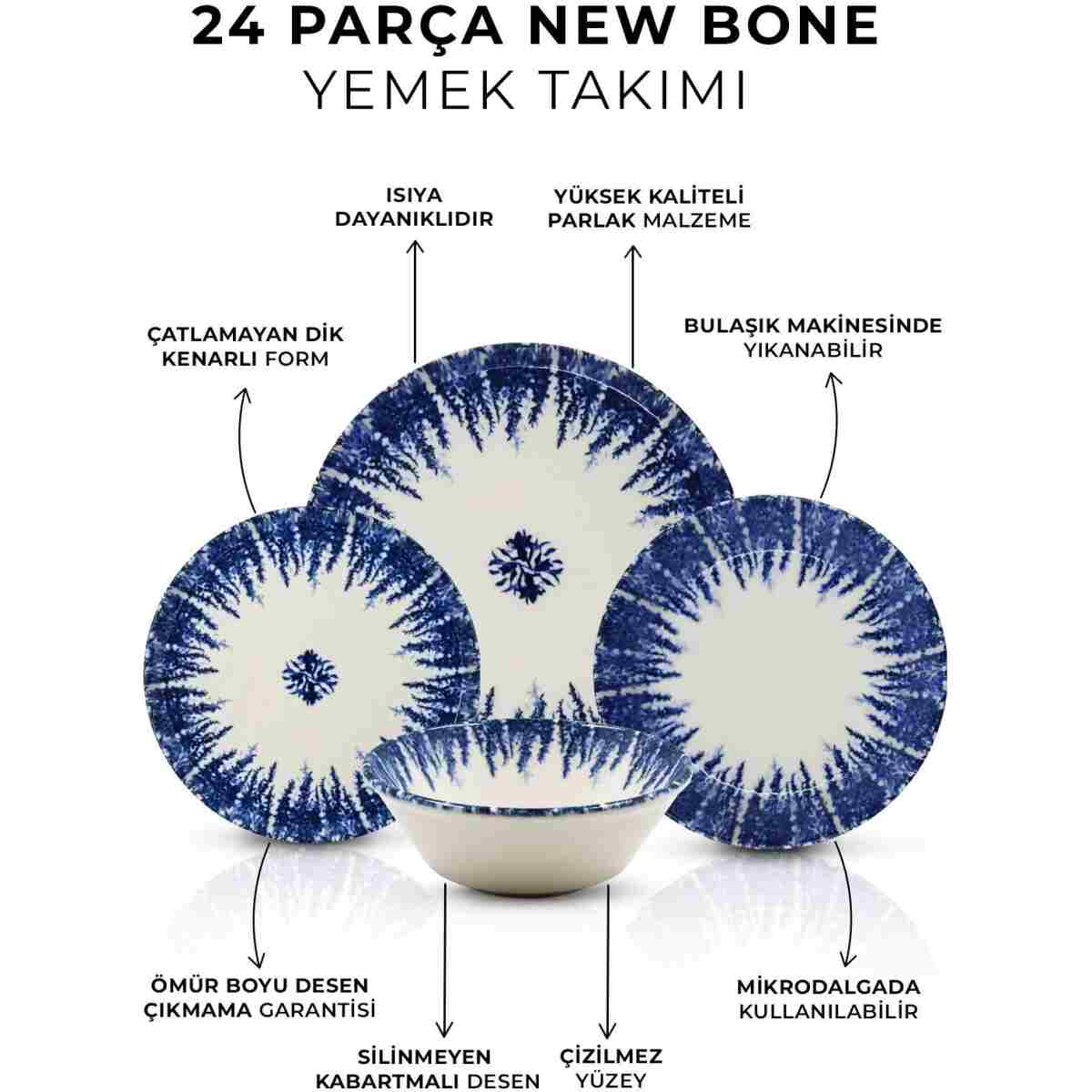 Kitchen Life 24 Parça 6 Kişilik StarBurst New Bone Porselen Yemek Takımı - New Bone Yemek Seti - Görsel 11