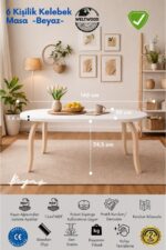 weltwood 6 Kişilik Kelebek Masa ve 6 İskandinav Sandalye seti | %100 MDF | %100 Kayın Ağacından Ayak Malzemesi - Görsel 2
