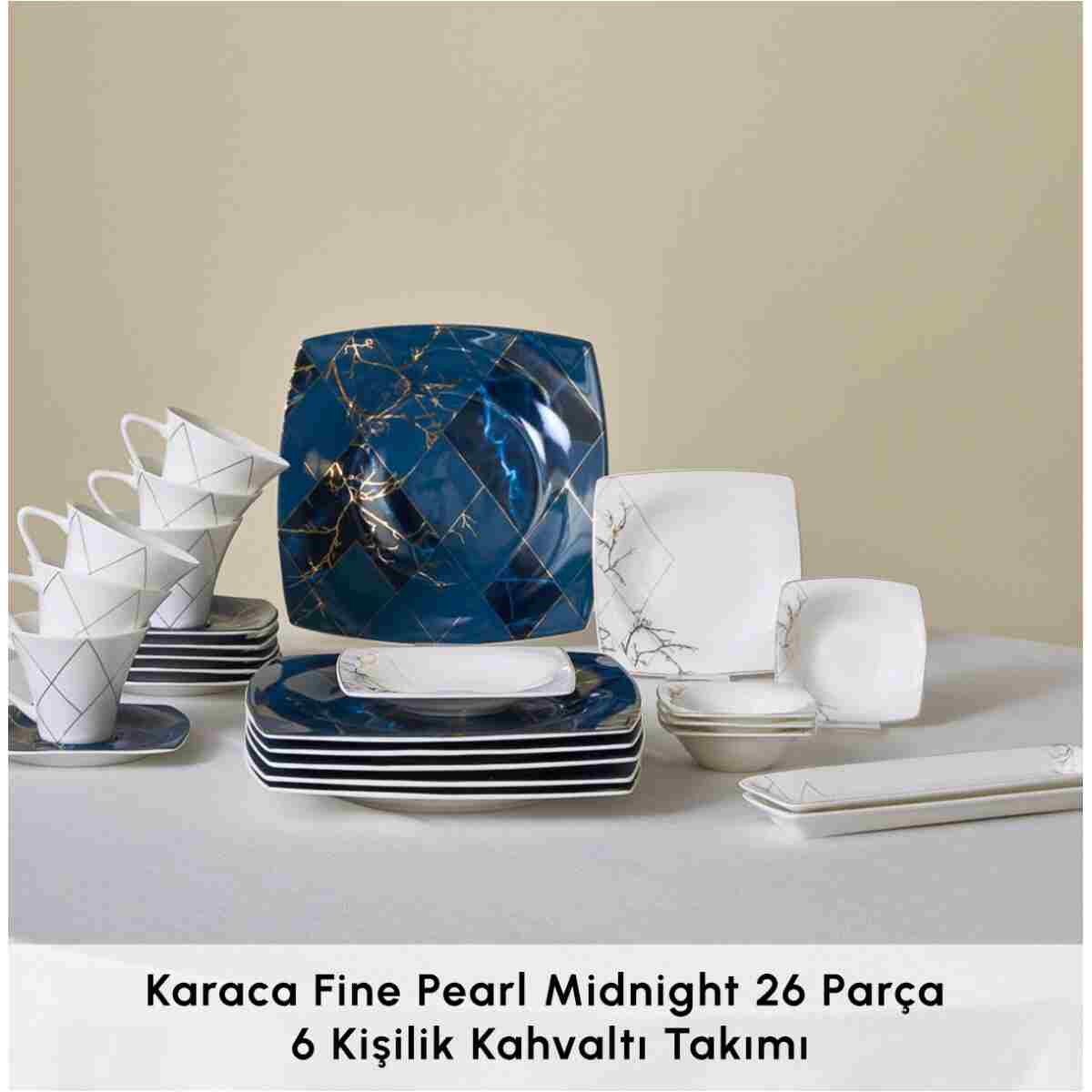 Karaca Fine Pearl Midnight 26 Parça 6 Kişilik İnci Kahvaltı Seti Kare - Görsel 12