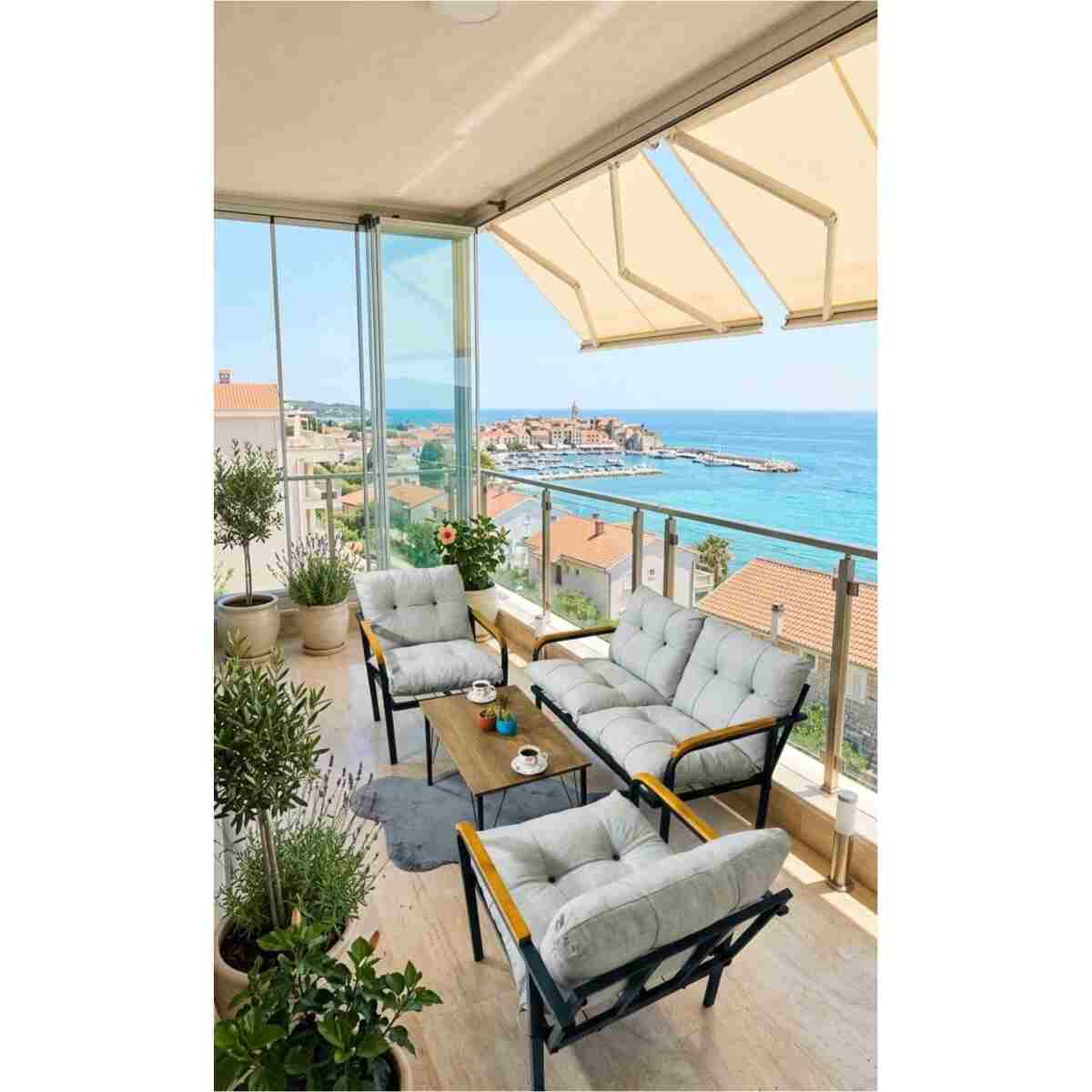 Madame Home Krem Balkon, Bahçe,teras,cafe - Salon - Metal Kanepe Koltuk Takımı - 2 1 1 Sehpa - Görsel 4