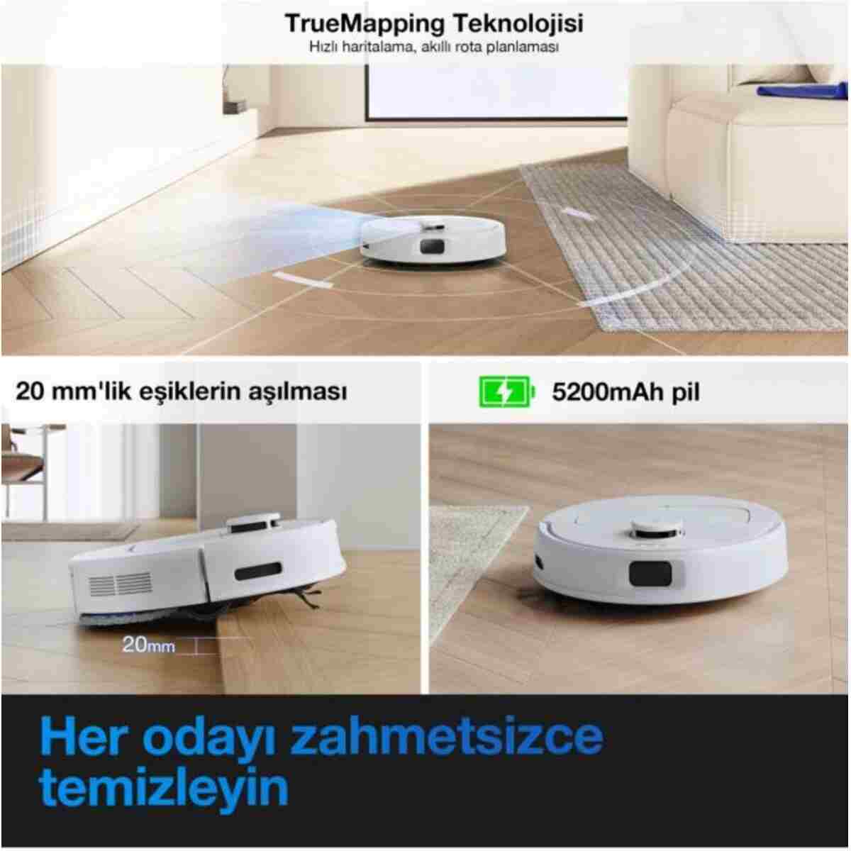 Ecovacs Deebot N20e Plus Robot Süpürge ve Paspas, Otomatik Toz Torbasız Boşaltma İstasyonu, 11000Pa - Görsel 14