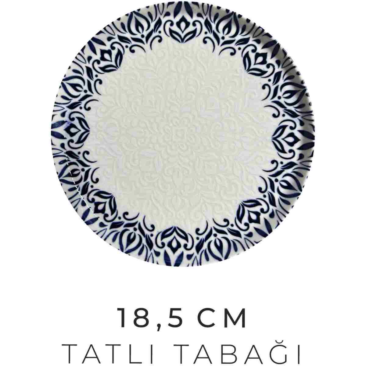 Kitchen Life 24 Parça 6 Kişilik Lale Lacivert Kenarlı New Bone Porselen Yemek Takımı - Çorba Servis Yemek Tabak - Görsel 3