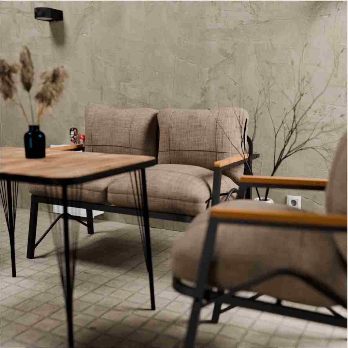 MB GARDEN FURNITURE Simetri Model, Balkon, Bahçe, Cafe, Metal Koltuk Takımı, Bahçe Takımı , Çay Seti, 2 1 1 Masa - Görsel 3