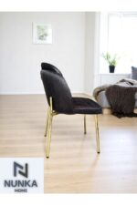 NUNKA HOME Arya Gold Line Serisi Antrasit Renk +6 Sandalyeli Mdf Lak Panel İroni Masa Takımı - Görsel 4