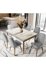 UZMHOME EZGİ 6 Kişilik Açılır Masa Sandalye Takımı Mutfak Masası Takımı Salon Masası Yemek Masası Takımı - Görsel 9