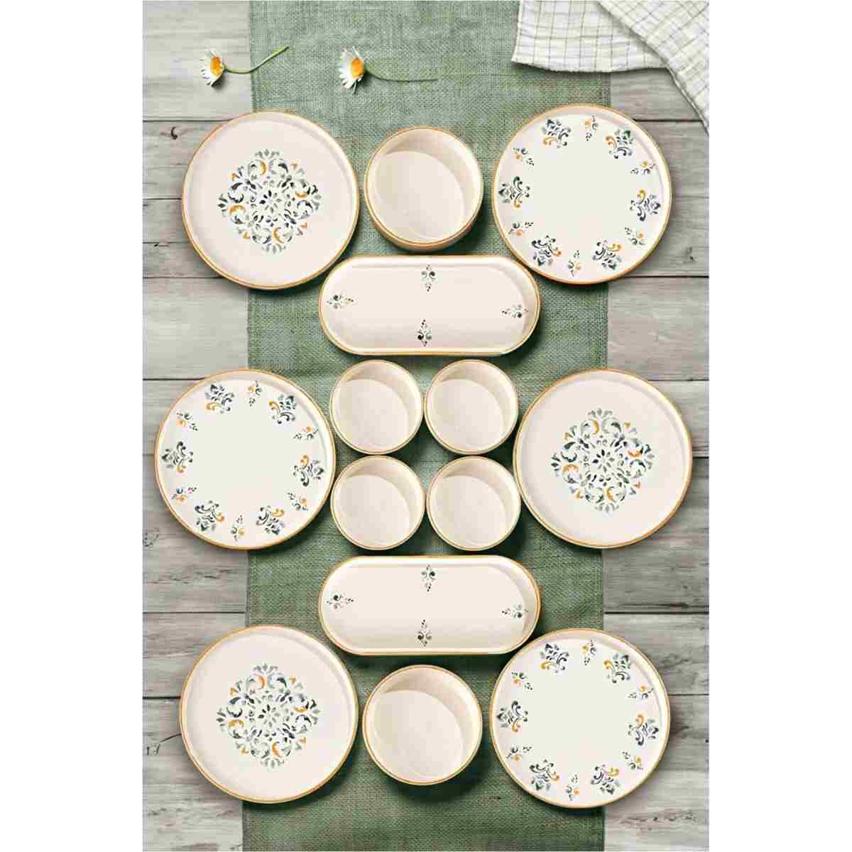 NESS HOME 14 Parça 6 Kişilik SILA Stackable Kahvaltı Takımı - Lüx Kahvaltılık Sunum Seti Tabağı - Görsel 4