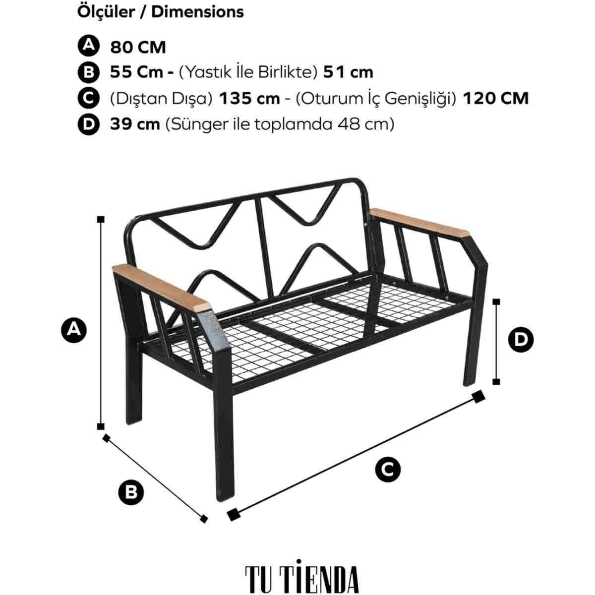Tu Tienda NERGİZ 2+1+1+MASA(70X120) BAHÇE BALKON MUTAK TAKIMI,KAZAYAĞI KUMAŞ - Görsel 6