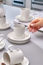 Kitchen Life Özel Tasarım Gümüş 12 Parça 6 Kişilik Çizgili Kahve Fincan Takımı 100 ml - Kahve Fincan Seti - Görsel 11