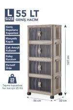 Lavine ”LARGE” 4 Katlı Portatif Organizer Tekerlekli Dolap Çok Amaçlı Mıknatıs Kapaklı Katlanır - TOPRAK - Görsel 2