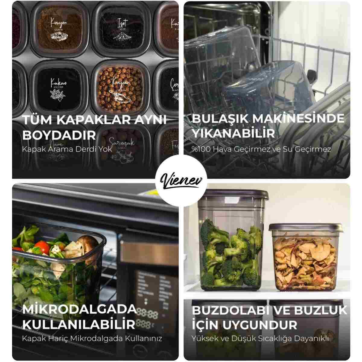 Vienev 24lü Peggy Kare Erzak Saklama Kabı 8x(0,55 LİTRE, 1,2 LİTRE, 1,75 LİTRE) Beyaz Serigrafi Etiketli - Görsel 7