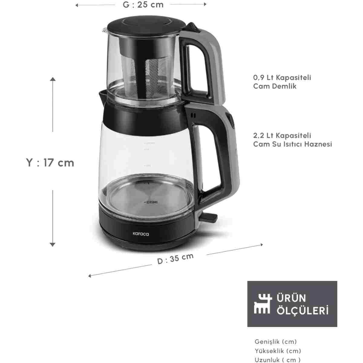 Karaca Glass Tea XL 2 in1 Cam Çay Makinesi Space Gray - Görsel 2