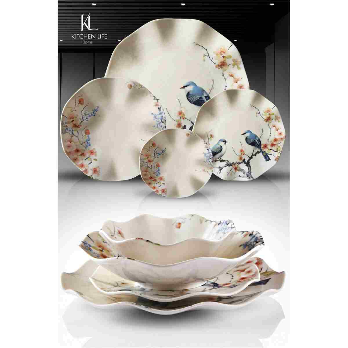 Kitchen Life Nesrin Birds Of Paradise 24 Parça 6 Kişilik Porselen Yemek Takımı -Pasta , Çorba ,Yemek , Servis - Görsel 4