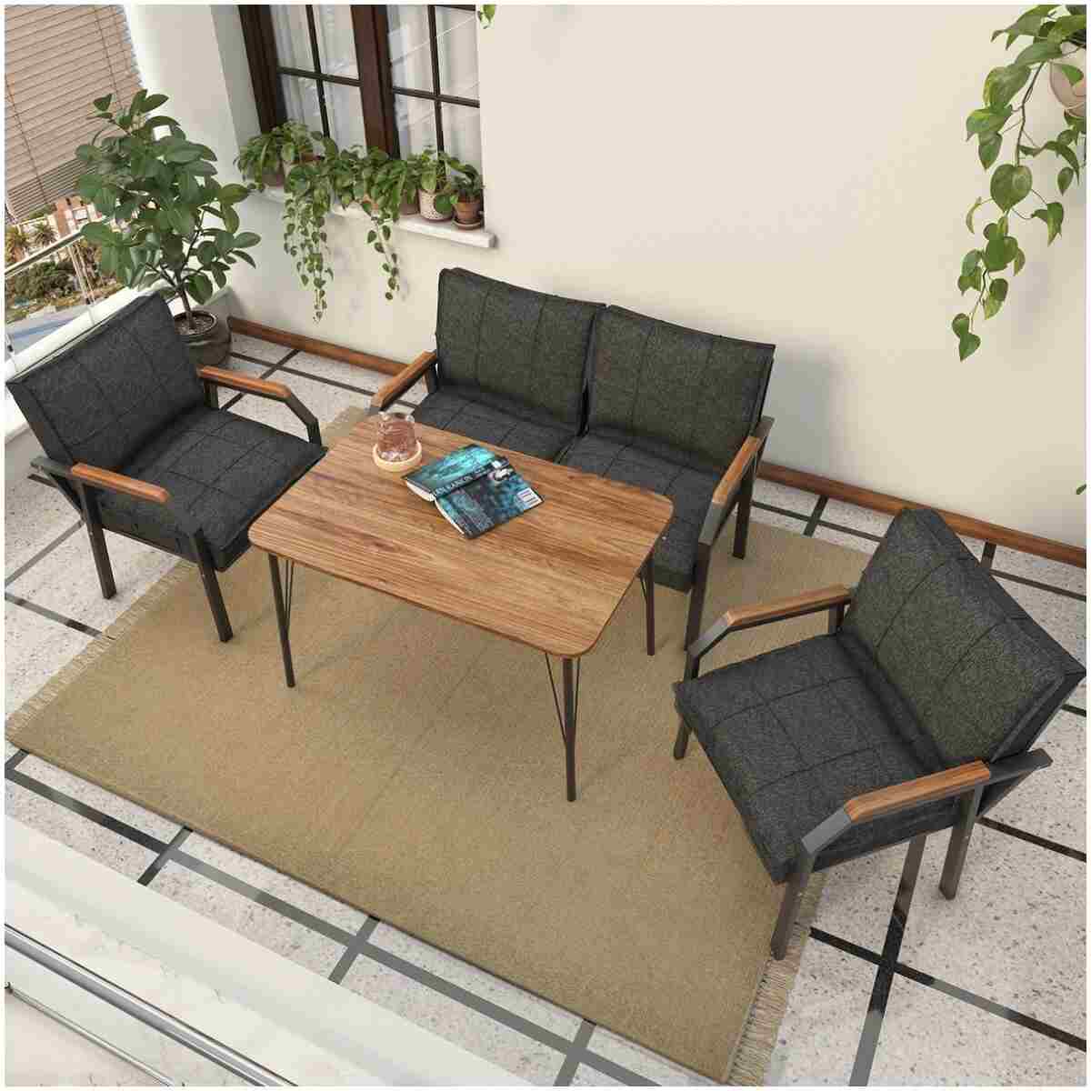 Mygusi Hayal Balkon, Bahçe, Cafe, Metal Kanepe Koltuk Takımı , Bahçe Mobilyası, 60x90 Masalı - 211 Antrasit - Görsel 3